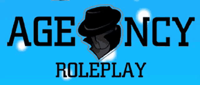 a logo for agency roleplay with a man in a hat on a blue background