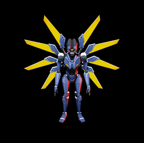 a robot with yellow wings has the number 20 on it
