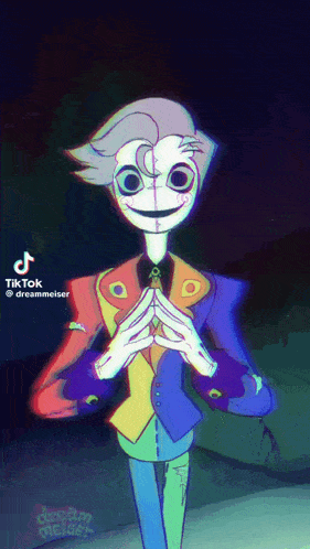 a cartoon character is wearing a colorful suit and tie and making a funny face .