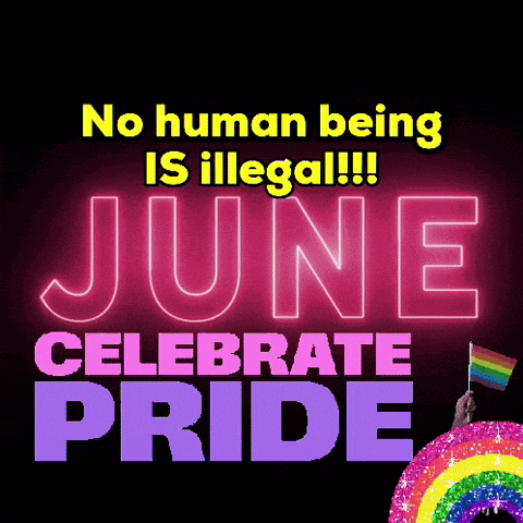 a sign that says june celebrate pride with a rainbow in the background
