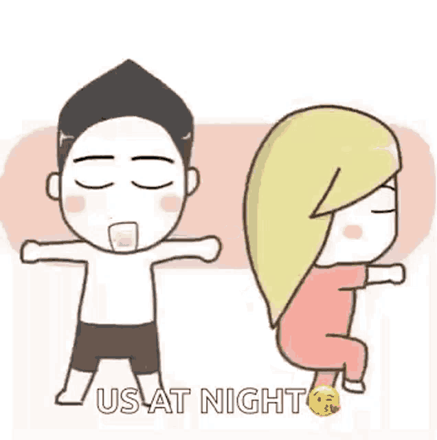 a cartoon of a man and a woman laying next to each other on a bed .