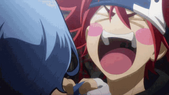 a cartoon character with red hair and a blue hat