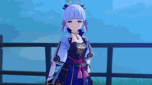a close up of a person holding a sword with a blue background