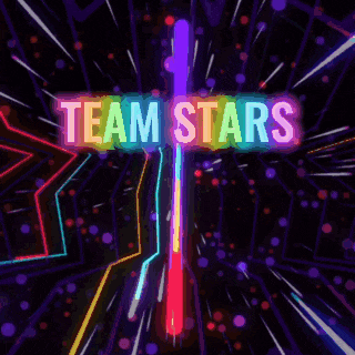 a colorful star is surrounded by other stars in a tunnel