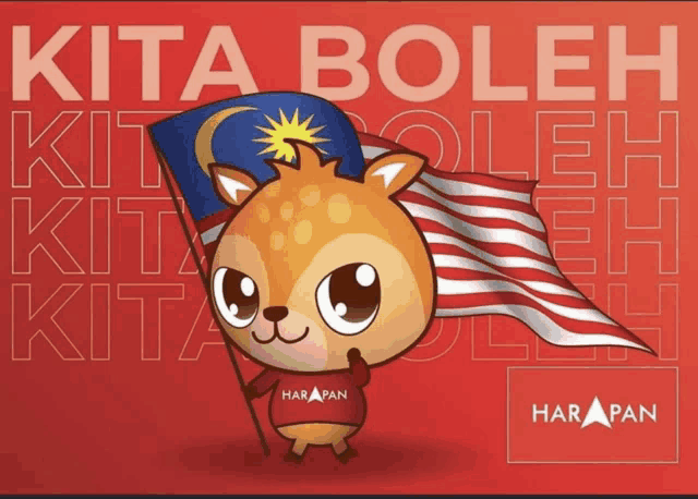 a cartoon deer holding a flag with the words kita boleh behind him