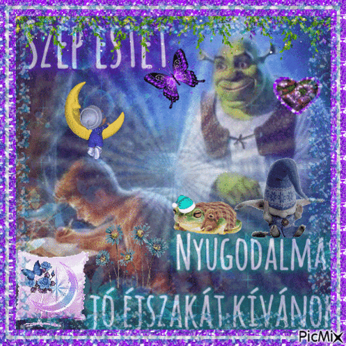 a picture of shrek and a frog with the words nyugodalma written on it