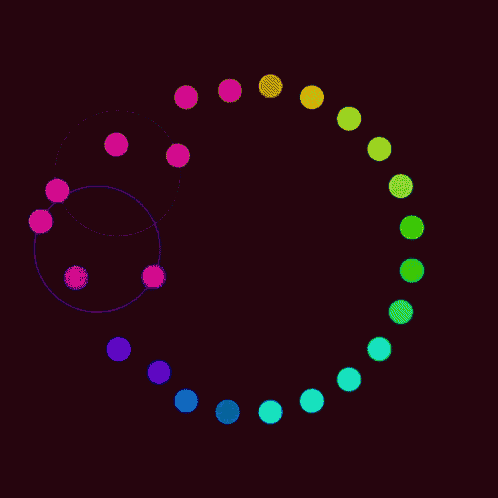 a circle of colorful dots on a dark background