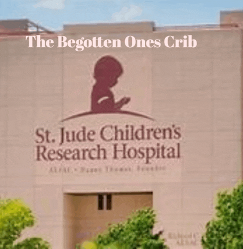a sign for st. jude children 's research hospital with a picture of a child