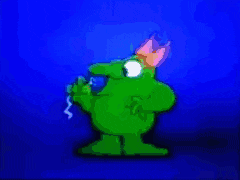 a cartoon frog wearing a pink crown is eating something