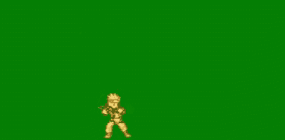 a pixel art of a person holding a fireball on a green background .