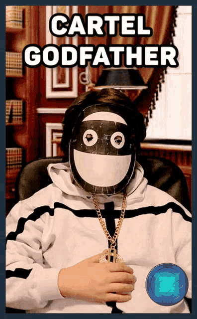cartel godfather shows a man wearing a mask and chains