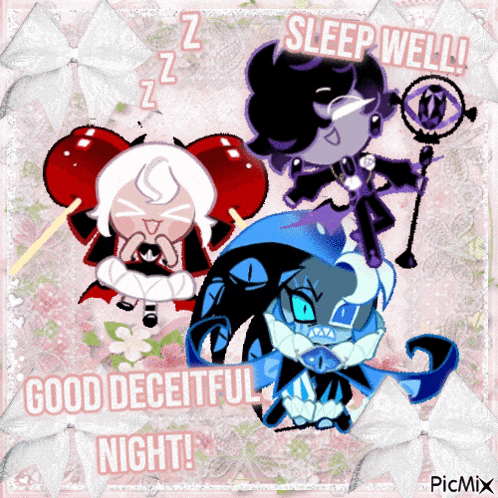a picture of cartoon characters with the words sleep well and good deceitful night