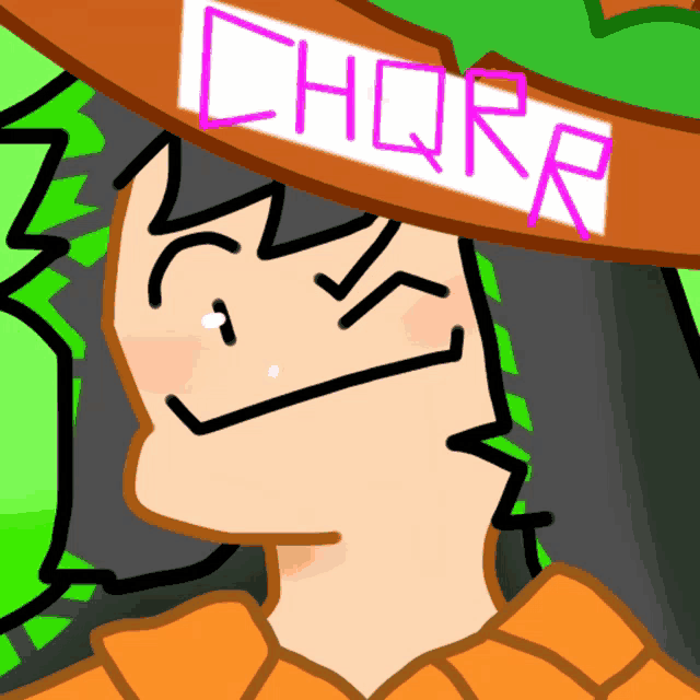 a drawing of a person wearing a hat with the word chorr written on it