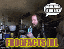 a man holding a bottle in front of a microphone with a speech bubble saying adam3560 is the best