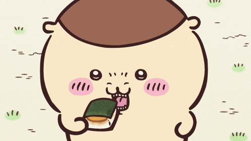 a cartoon drawing of a person eating a piece of sushi