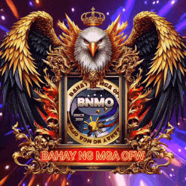 a picture of a bald eagle with a crown and the words bnmo