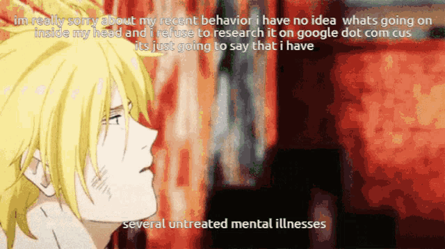a cartoon of a man with the words " several untreated mental illnesses " on the bottom