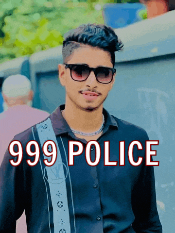 a young man wearing sunglasses and a black shirt with 999 police written on the bottom