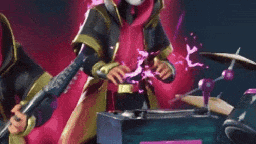 a cartoon character with a mask is playing a guitar