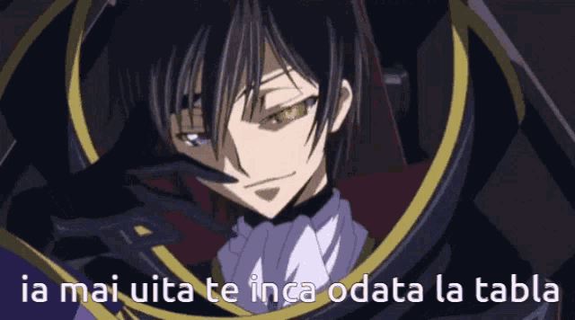 a picture of a anime character with the words ia mai uta te inca odata la tabla below him