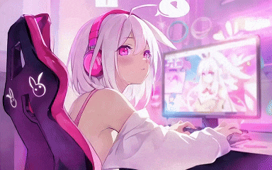 a girl wearing headphones is sitting in front of a computer monitor