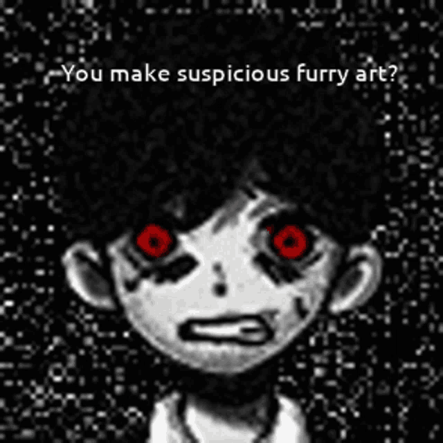 a black and white drawing of a boy with red eyes .