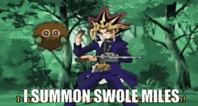 a cartoon character is holding a gun and says i summon whole miles
