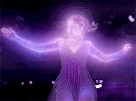 a woman in a purple dress is dancing with her arms outstretched .