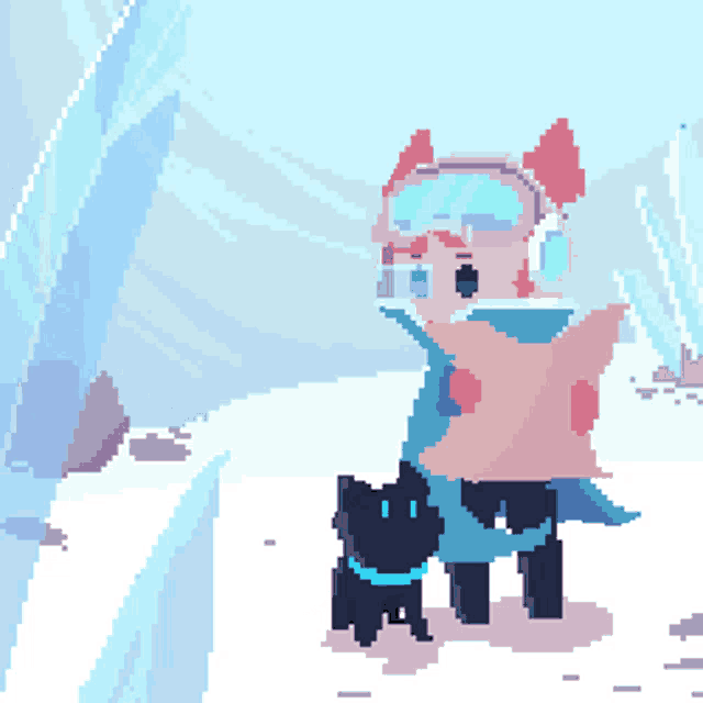 a pixel art drawing of a person standing next to a cat
