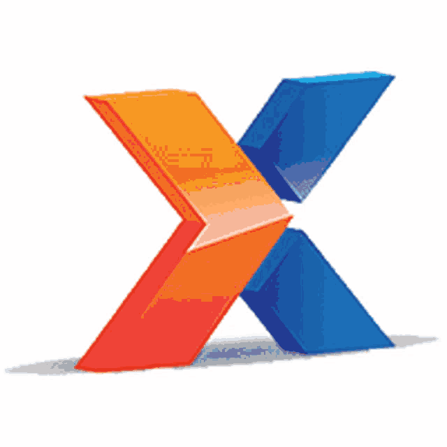 a blue and orange letter x is against a white background