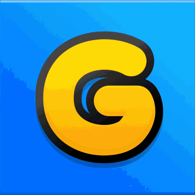 a blue background with a yellow and black letter g on it