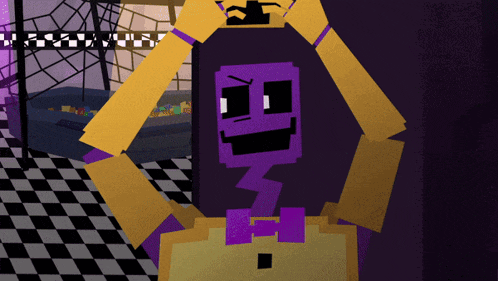 a pixel art of a purple and yellow character