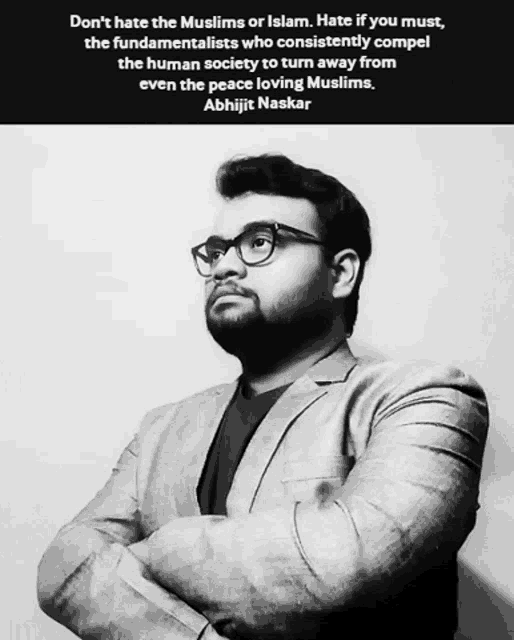 a black and white photo of a man with a quote from abhijit naskar
