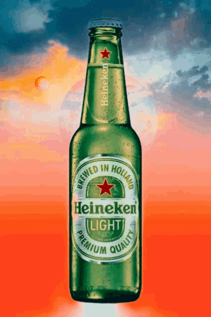 a bottle of heineken light premium quality brewed in holland