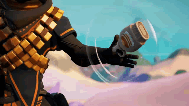 a person in a video game holding a bottle that has the number 0 on it
