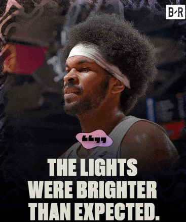 a basketball player with a headband on his head and a quote that says the lights were brighter than expected