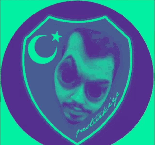 a picture of a man in a purple circle with a green stripe around it and the word turkey on the bottom