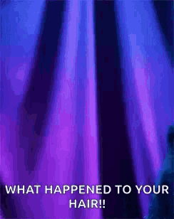 a purple and blue background with the words what happened to your hair