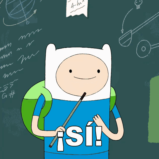 a cartoon character holding a stick with the word si on it