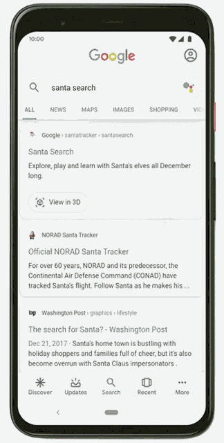 a google search for santa search is displayed on a phone