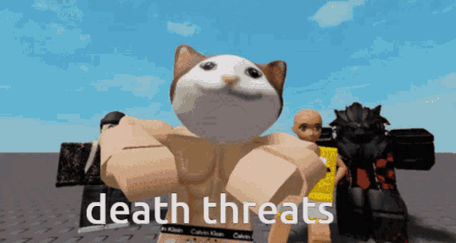 a picture of a cat with the words death threats on the bottom