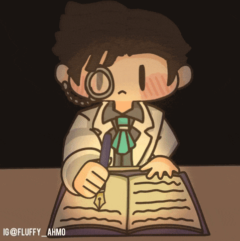 a drawing of a man with a magnifying glass on his face