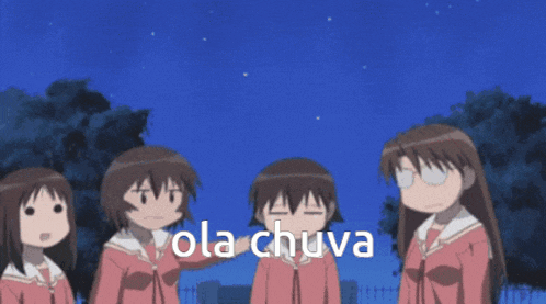 a cartoon of a girl with the word ola chuva in white letters