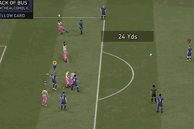 a soccer game is being played on a field with a sign that says " ack of bus "