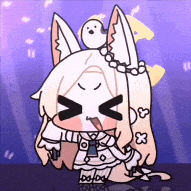 a cartoon of a girl with a bird on her head