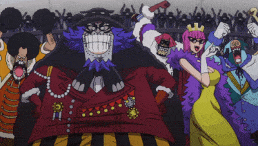 a group of cartoon characters are standing together and one of them has a crown on her head