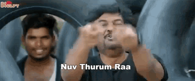 a man is making a funny face with the words nuv thurum raa written on the bottom