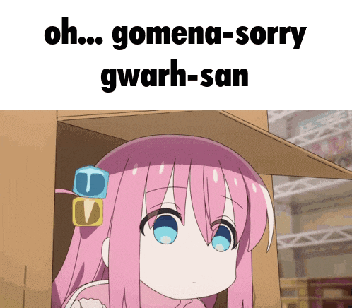 a picture of a girl with the words oh gomena-sorry gwarh-san written above her