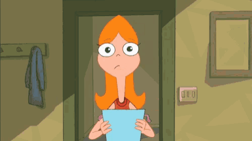 a cartoon of a girl holding a piece of paper with the number 10 on the wall behind her