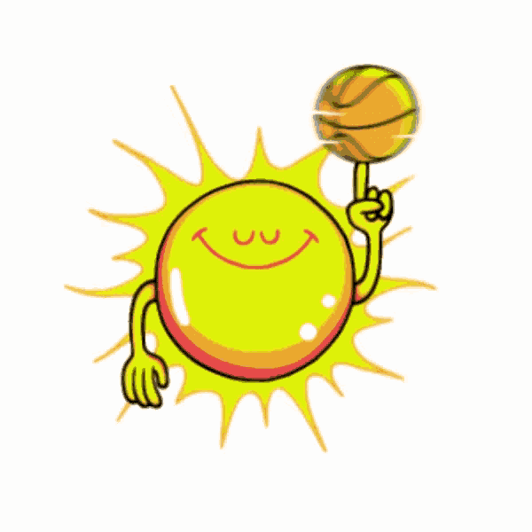 a cartoon of the sun holding a basketball in his hand